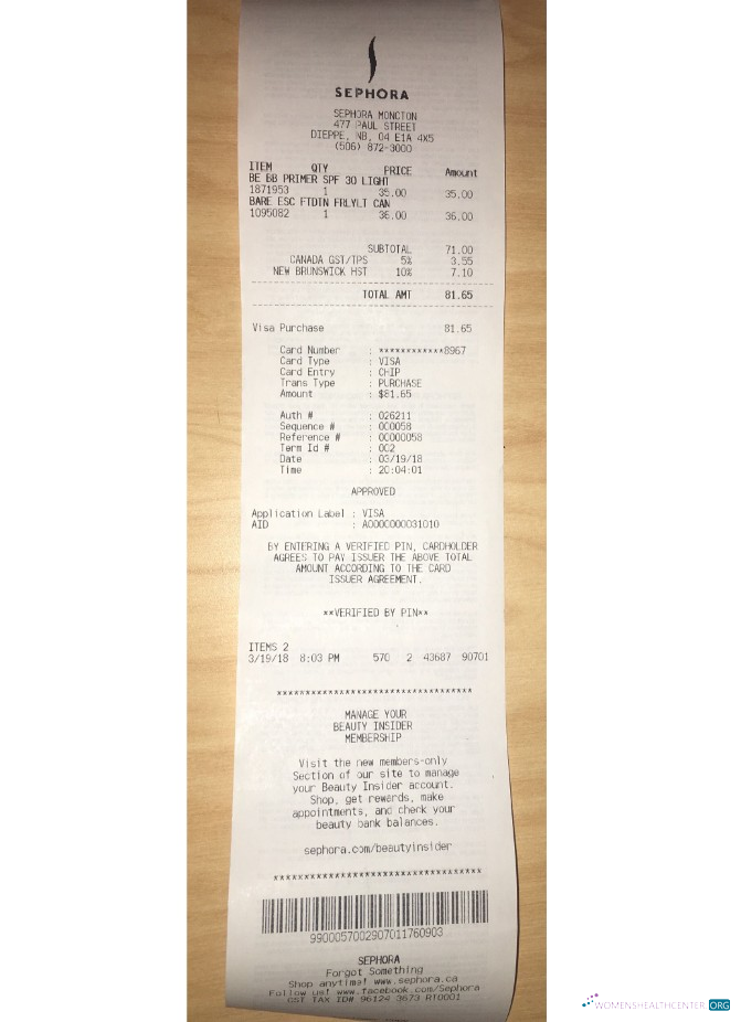 Download Sephora payment receipt Photoshop template